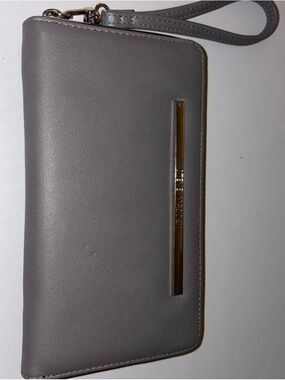 Steve Madden Gray Wristlet with Gold Bar Detail